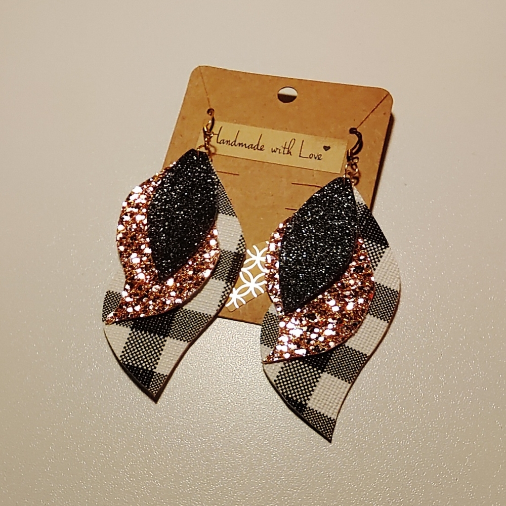 Handmade Glitter Black and Gold Earrings